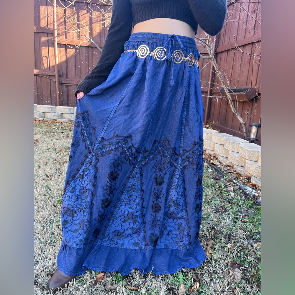 Chic Navy Embroidered Maxi Skirt - Picture 11 of 15